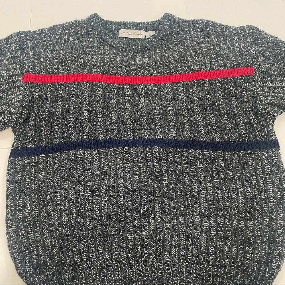 VNTG 80s 90s Michael Gerald Cable Knit Chunky Dad Core Pullover Grey Sweater (L)